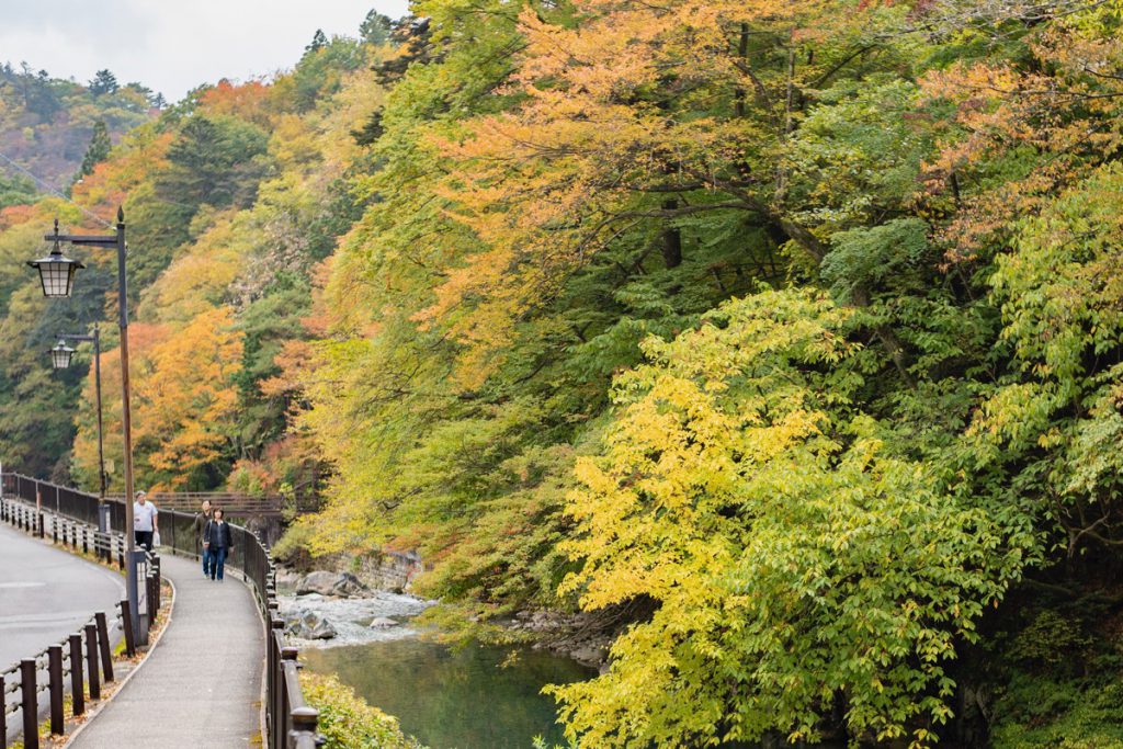 四万温泉街の紅葉