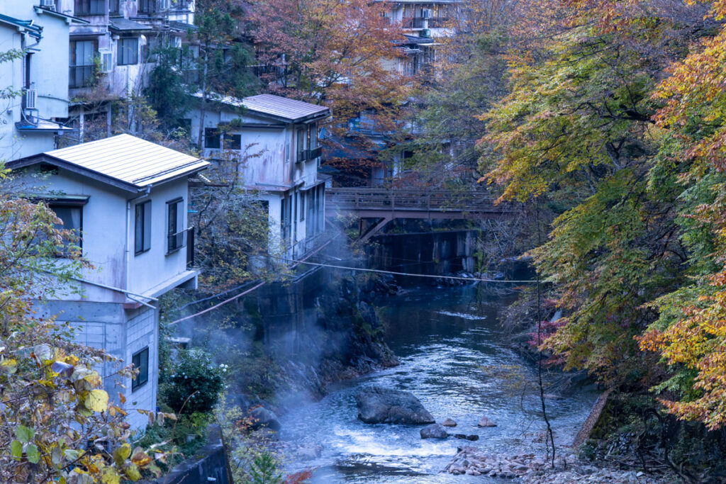 Shima Onsen, a rural hot spring town in the mountains of Gunma, Japan