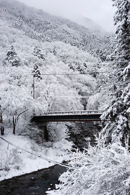 雪が降った直後の四万温泉